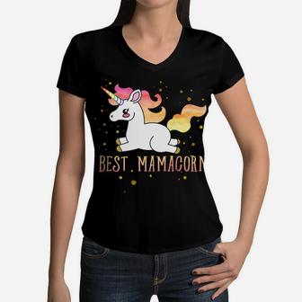 Cute Best Mama Unicorn Watercolor Gold Mom Women V-Neck T-Shirt - Seseable