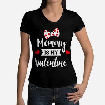 Cute Bow Tie Kids Mommy Is My Valentine Gift Women V-Neck T-Shirt - Seseable