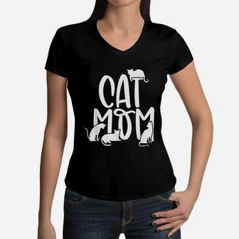 Cute Cat Mom Of Multiple Cats Animal Lover Fur Mama Women V-Neck T-Shirt - Seseable