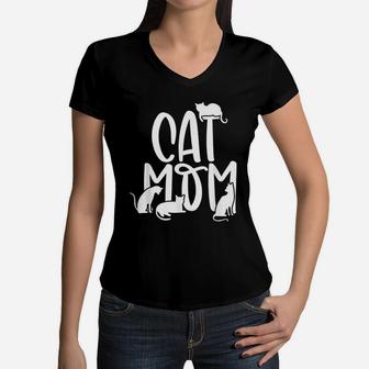 Cute Cat Mom Of Multiple Cats Women V-Neck T-Shirt - Seseable