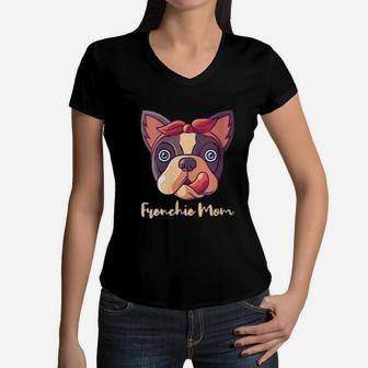 Cute Frenchi Mom French Bulldog Women V-Neck T-Shirt - Seseable