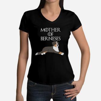 Cute Unique Funny Bernese Dog Mom Art Gift Women V-Neck T-Shirt - Seseable