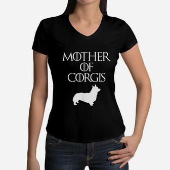 Cute Unique White Mother Of Corgis Women V-Neck T-Shirt - Seseable