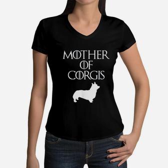 Cute Unique White Mother Of Corgis Women V-Neck T-Shirt - Seseable