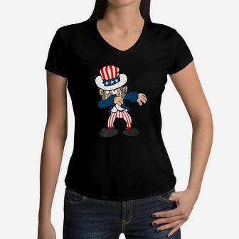 Dabbing Uncle Sam Patriotic 4th Of July Veterans Flag Day Premium Women V-Neck T-Shirt - Seseable