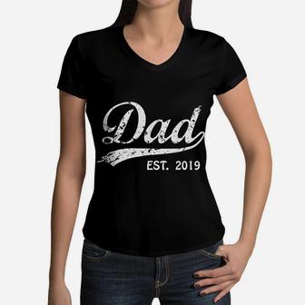 Dad Est 2019 Vintage New Dad Fathers Day Gifts Women V-Neck T-Shirt - Seseable