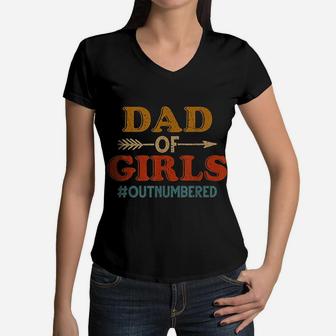 Dad Of Girls Outnumbered Vintage Women V-Neck T-Shirt - Seseable