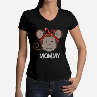 Daddy Mommy Monkey Personalized Family Monkey Women V-Neck T-Shirt - Seseable
