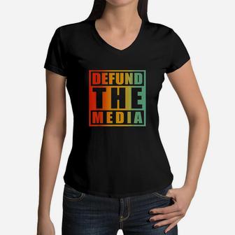 Defund The Media Vintage Women V-Neck T-Shirt - Seseable