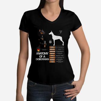 Doberman Dog Anatomy Mom Grandma Women V-Neck T-Shirt - Seseable
