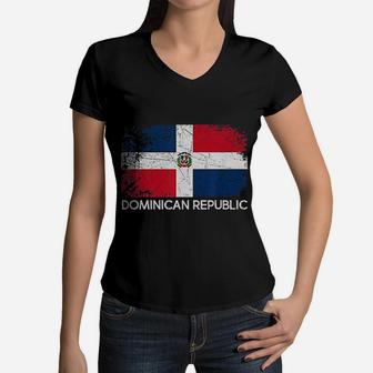 Dominican Flag Vintage Made In Dominican Republic Women V-Neck T-Shirt - Seseable