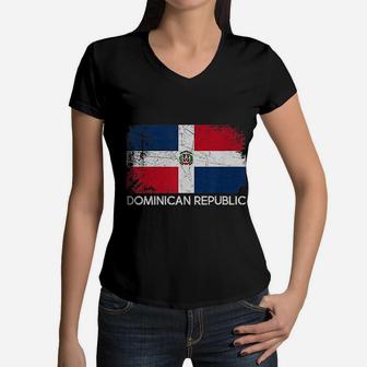 Dominican Flag Vintage Made In Dominican Republic Women V-Neck T-Shirt - Seseable