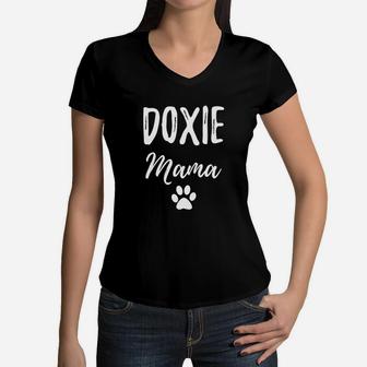Doxie Mama For Dachshund Dog Mom Women V-Neck T-Shirt - Seseable