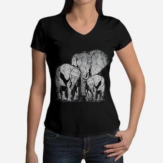 Elephant Family Elephant Women V-Neck T-Shirt - Seseable