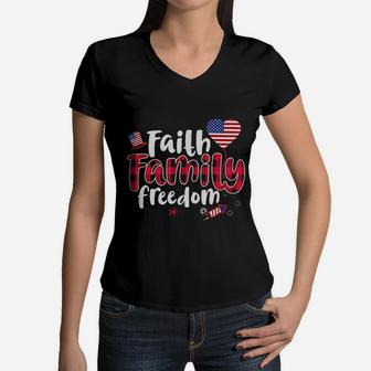 Faith Family Freedom Women V-Neck T-Shirt - Seseable