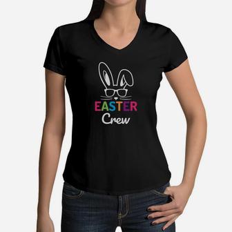 Family Matching Easter Crew Bunny Sunglasses Women V-Neck T-Shirt - Seseable