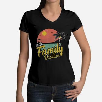 Family Vacation 2021 Matching Party Trip Cruise Gift Women V-Neck T-Shirt - Seseable