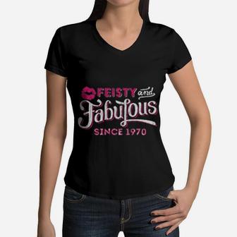 Feisty And Fabulous Since 1970 Vintage 1970 Women V-Neck T-Shirt - Seseable
