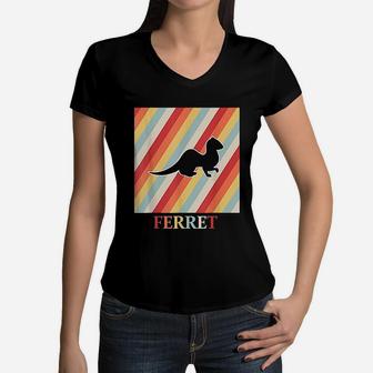 Ferret In Retro And Vintage 70's And 80's Style Women V-Neck T-Shirt - Seseable