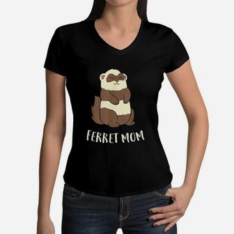 Ferret Mom Ferret Pet Cute Ferret Mama Women V-Neck T-Shirt - Seseable