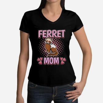 Ferret Mom Mommy Mothers Day Ferret Women V-Neck T-Shirt - Seseable