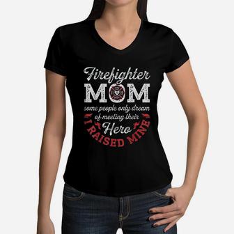 Firefighter Mom Firemen Proud Moms Mothers Day Women V-Neck T-Shirt - Seseable