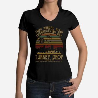 First Annual Wkrp Thanksgiving Day Turkey Drop Vintage Women V-Neck T-Shirt - Seseable