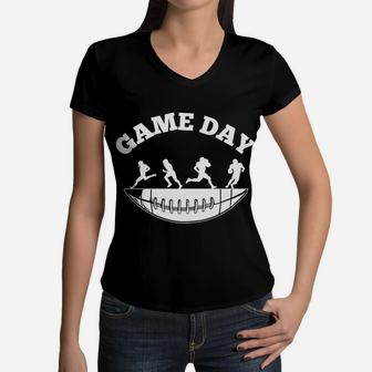 Football Game Day Football Players Sport Women V-Neck T-Shirt - Seseable