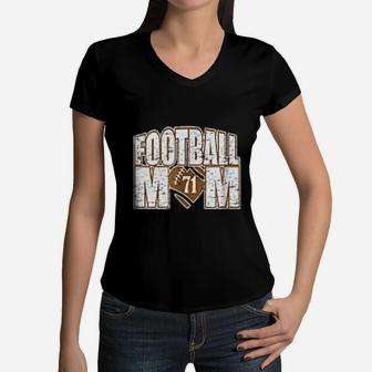 Football Mom 71 Mothers Day birthday Women V-Neck T-Shirt - Seseable