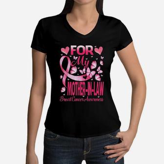 For My Mother In Law Pink Ribbon Awareness Women V-Neck T-Shirt - Seseable