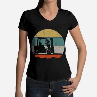 Forklift Vintage Retro Women V-Neck T-Shirt - Seseable