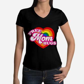Free Mom Hugs For Women Lgbtq Gay Pride Women V-Neck T-Shirt - Seseable
