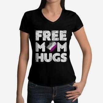 Free Mom Hugs Free Mom Hugs Pride Lgbtqia Women V-Neck T-Shirt - Seseable
