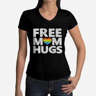 Free Mom Hugs Free Mom Hugs Rainbow Gay Pride Women V-Neck T-Shirt - Seseable