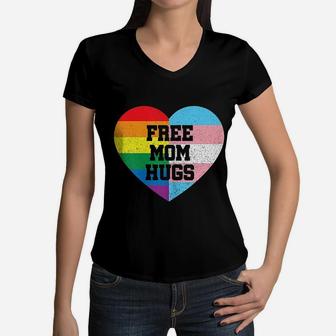 Free Mom Hugs Gay Pride Gift Women V-Neck T-Shirt - Seseable