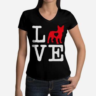 French Bulldog Valentines Day Mom Lover Dog Heart Gift Women V-Neck T-Shirt - Seseable