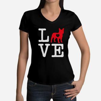 French Bulldog Valentines Day Shirt Mom Lover Dog Heart Gift Women V-Neck T-Shirt - Seseable