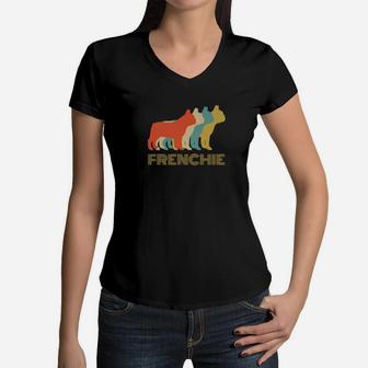 Frenchie French Bulldog Dog Breed Vintage Look Shirt Women V-Neck T-Shirt - Seseable