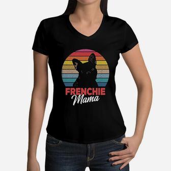 Frenchie Mama Cute French Bulldog Dog Mom Funny Girls Gift Women V-Neck T-Shirt - Seseable