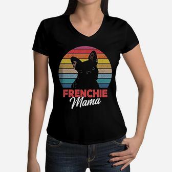 Frenchie Mama Cute French Bulldog Dog Mom Funny Women V-Neck T-Shirt - Seseable