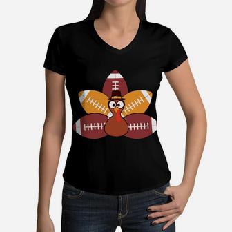 Funny Baby Turkey And Football Sport Lovers Women V-Neck T-Shirt - Seseable