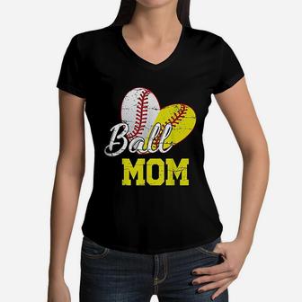Funny Ball Mom Softball Baseball Gifts Women V-Neck T-Shirt - Seseable
