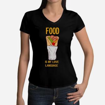 Funny Food Is My Love Language I Love Tacos Women V-Neck T-Shirt - Seseable