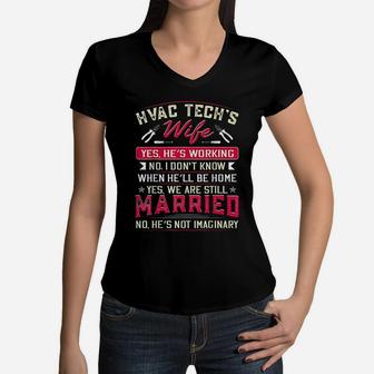 Funny Hvac Tech Wife Hvac Technicians Girlfriend Mom Gift Women V-Neck T-Shirt - Seseable