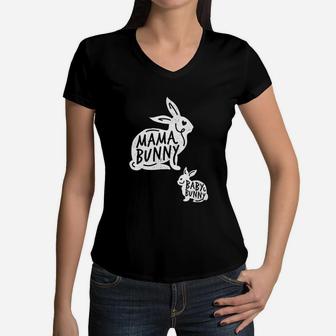 Funny Mama Bunny Baby Bunny Gift Women V-Neck T-Shirt - Seseable