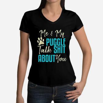 Funny Puggle Dog Pug Beagle Mom Dad Gift Idea Women V-Neck T-Shirt - Seseable