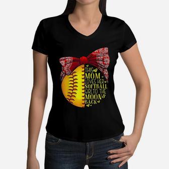 Funny Softball Gift Mom Pitcher Catcher Girls Lovers Women V-Neck T-Shirt - Seseable