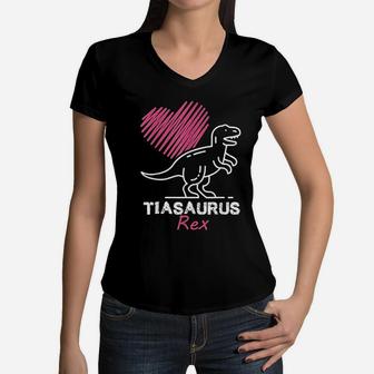 Funny Spanish Mothers Day Auntie Gift Gift Tia Saurus Women V-Neck T-Shirt - Seseable