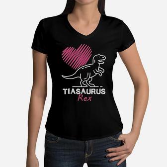 Funny Spanish Mothers Day Auntie Gift Tia Saurus Women V-Neck T-Shirt - Seseable
