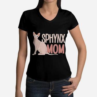 Funny Sphynx Mom Cat Sphinx Hairless Cat Lovers Women V-Neck T-Shirt - Seseable